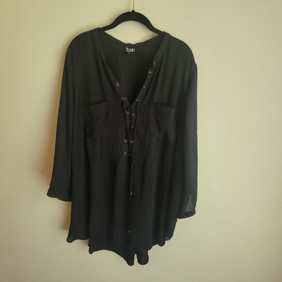 a.n.a A New Approach black romantic long sleeve, lace up blouse plus size 3x - Picture 7 of 11